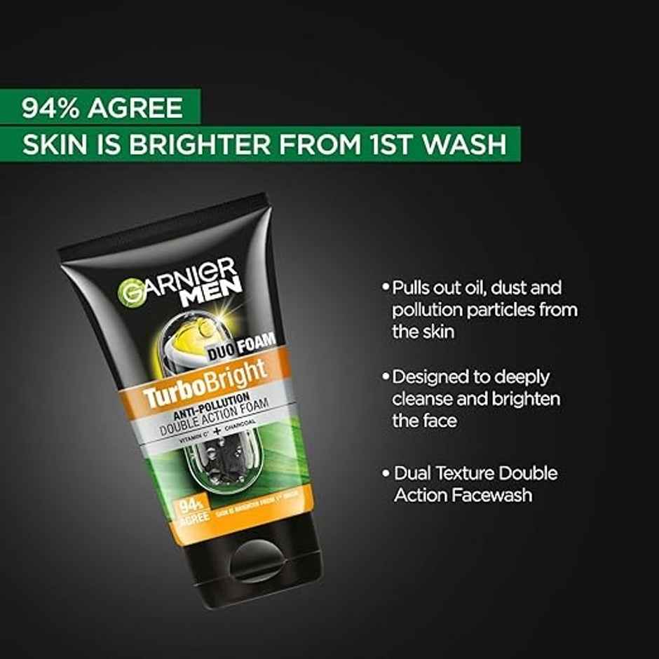 Garnier Men Turbo Bright Anti-Pollution Double Action Face Wash