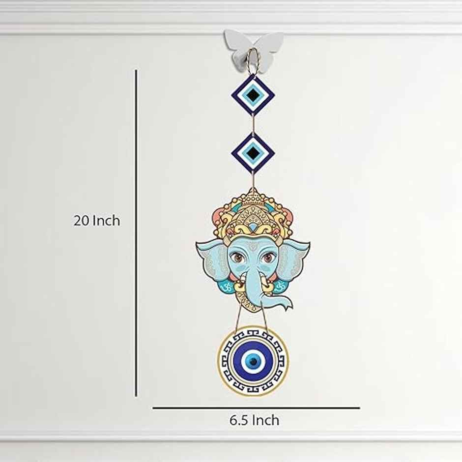 Daluci Designer Wooden Wall Hanging For Home Decor - Hamsa Hand Peace Charm | Face Ganesh