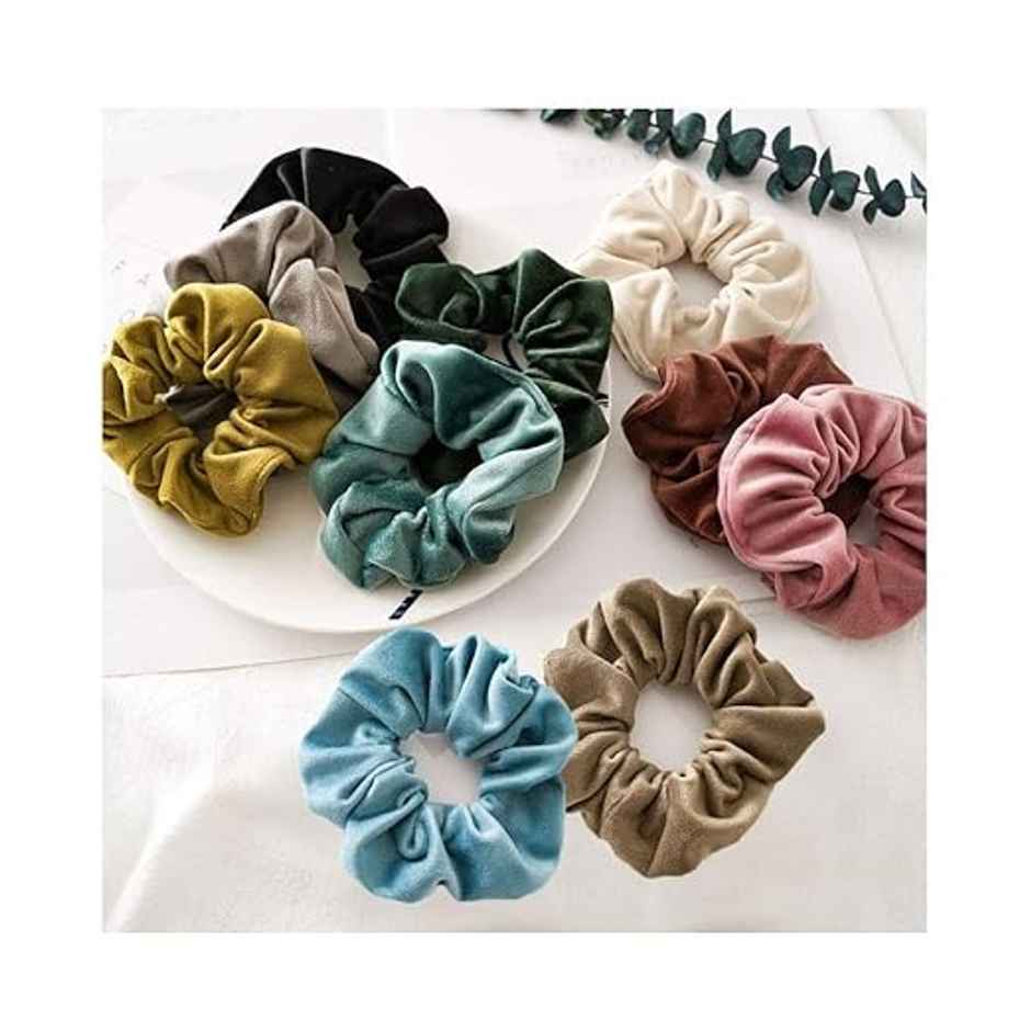 Bronson Professional Hair Scrunchies, Hair Bands Satin, Velvet, Chiffon, Cotton - (Mix Colour)
