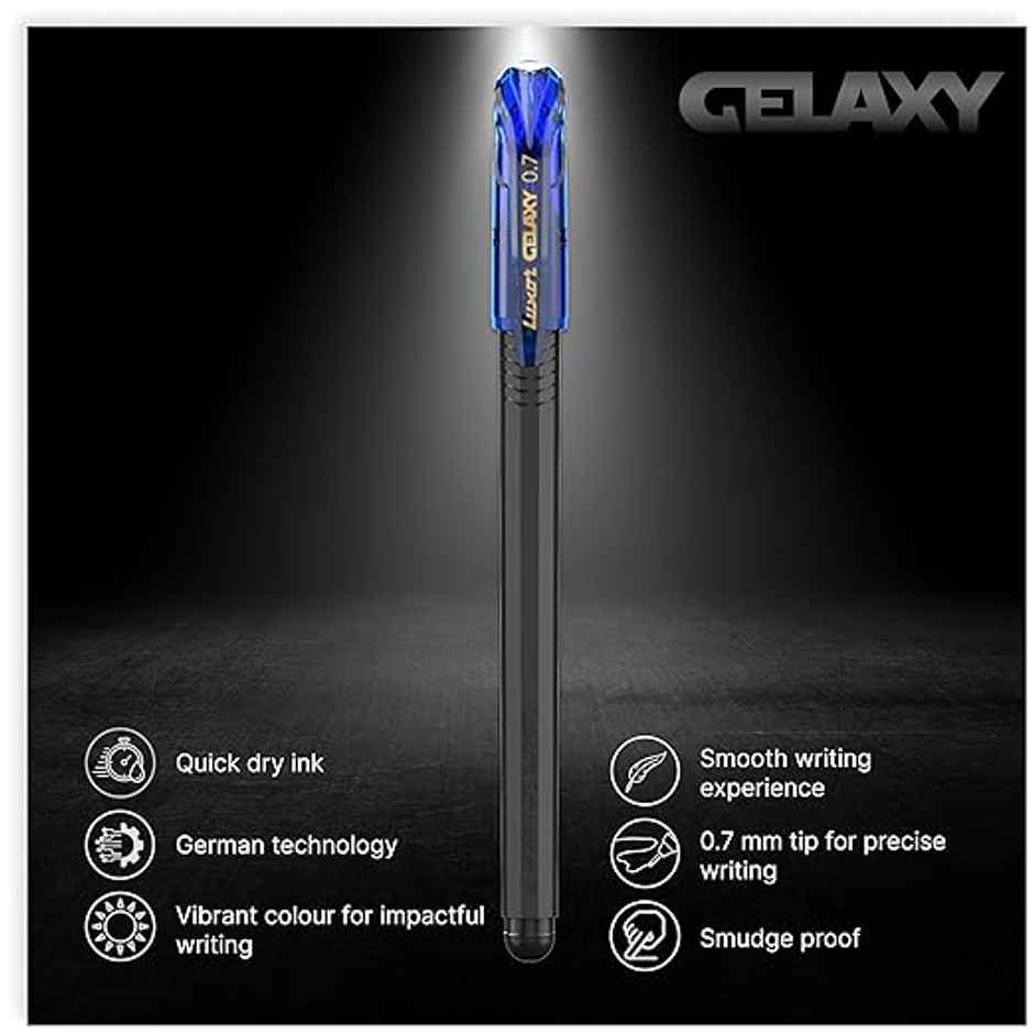 Luxor Schneider Gelaxy Gel Pen Pack Of 4 | 3 Blue Pens And 1 Black Pen, Best Gel Pen For Students