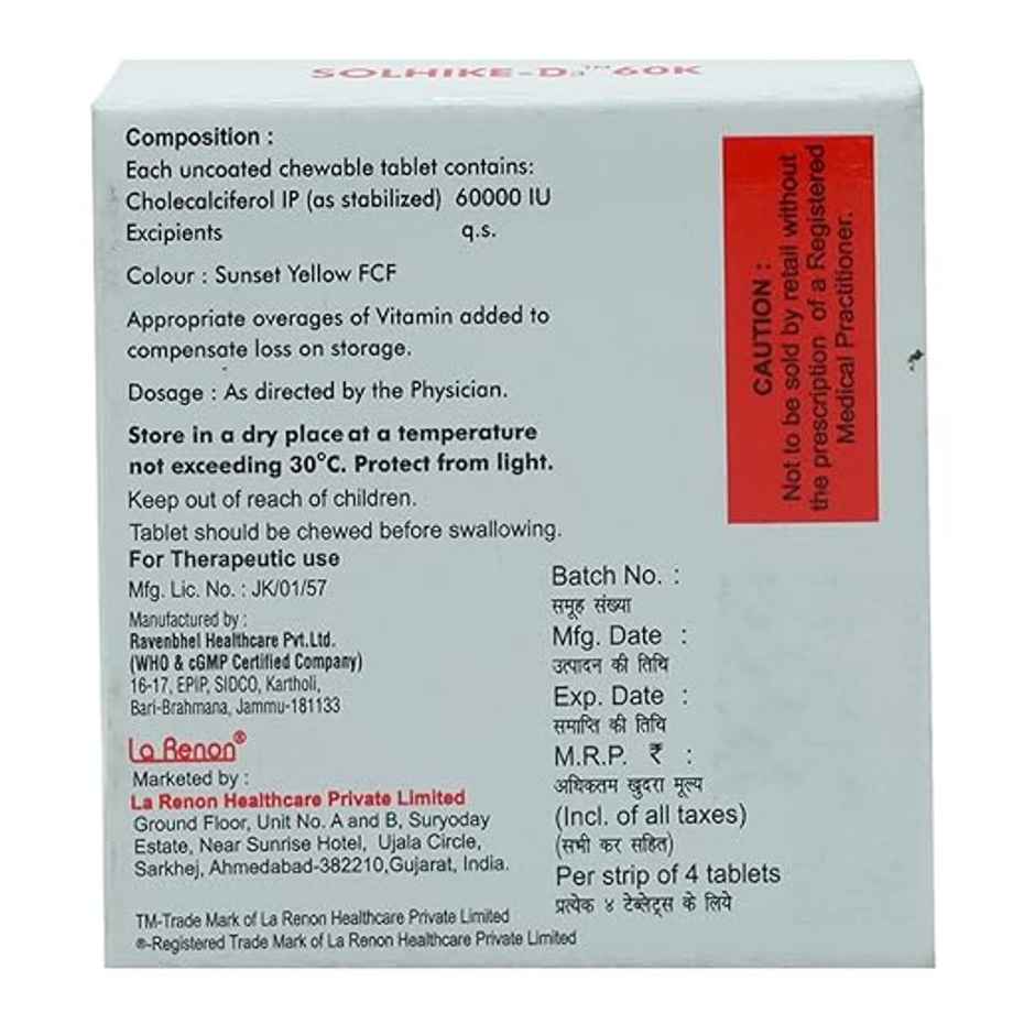 Solhike-D3 60K Vitamin D3 Chewable Tablet