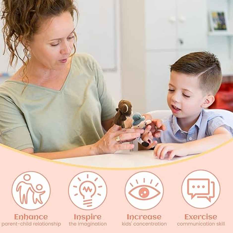 Fablue Soft Plush Velvet Animal Finger Puppets Set Toy for Kids