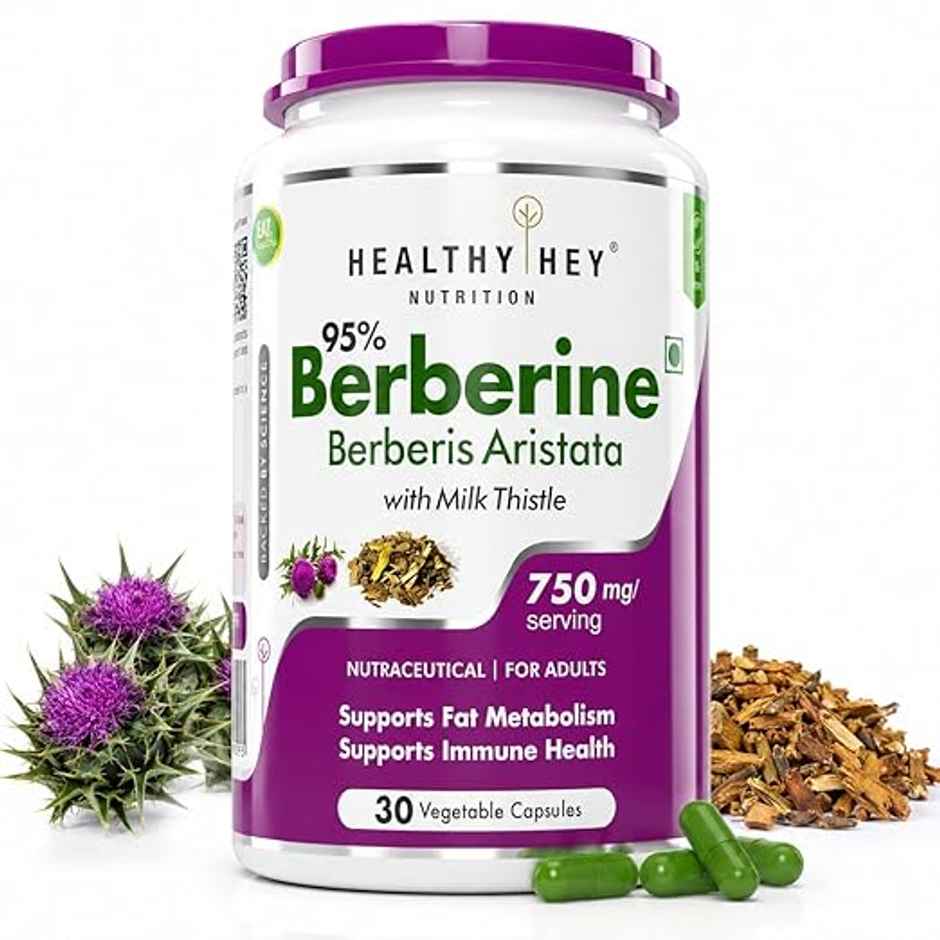 HealthyHey Berberis Berberine 95% with Milk Thistle | Weight Management Supplement | 750 mg | Veg