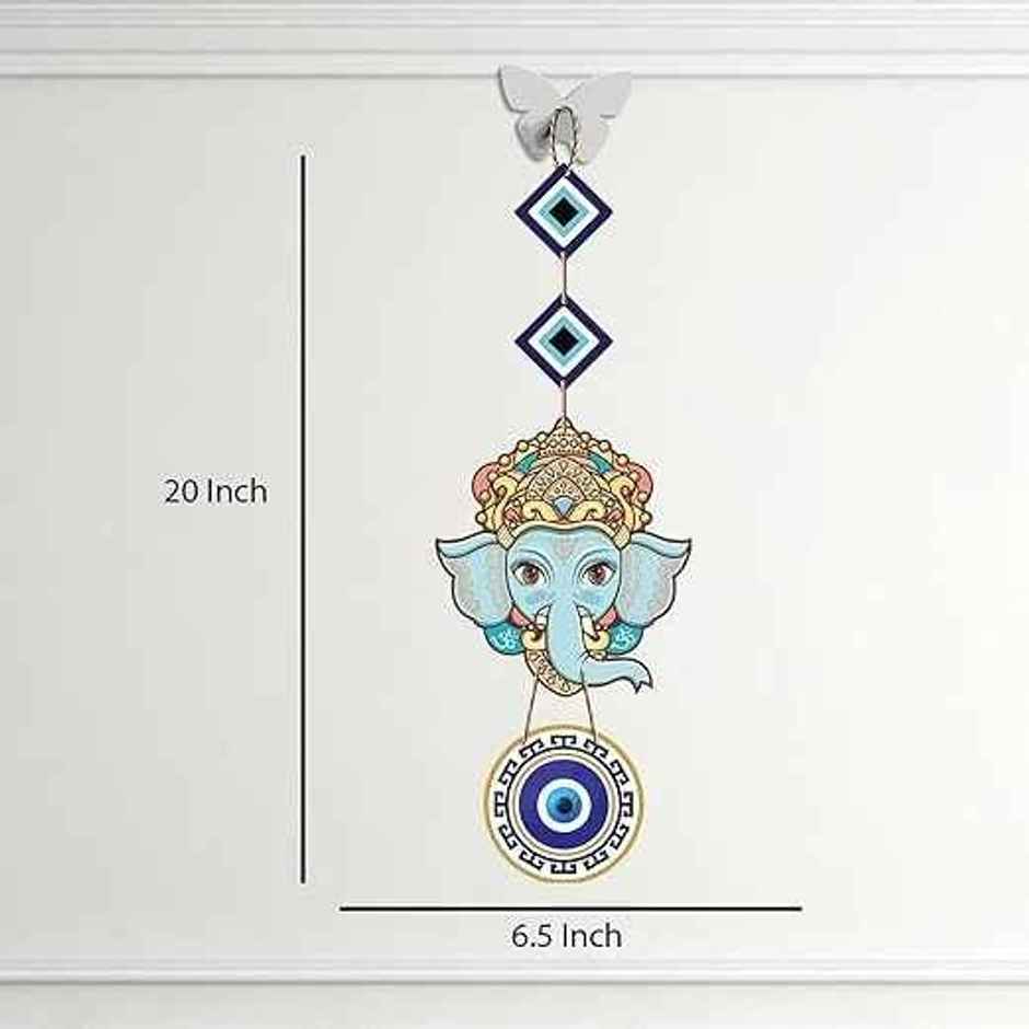 Daluci Designer Wooden Wall Hanging For Home Decor - Hamsa Hand Peace Charm | Face Ganesh