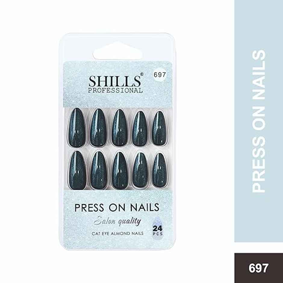 Shills Professional Reusable Long Almond Press On Nails | Blue | SPN-697