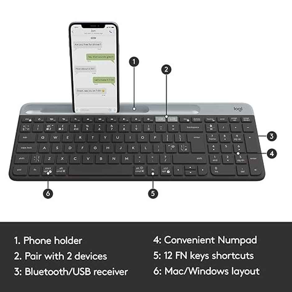 Logitech K580 Slim Multi-Device Wireless Keyboard Bluetooth/Receiver Compact Easy Switch Graphite