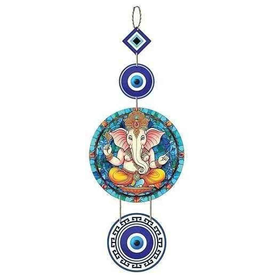 Lord Ganesh Wooden Wall Hanging for Home Decor | Hamsa Hand Peace Charm | Daluci