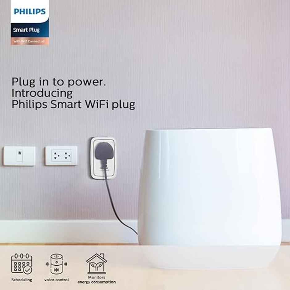 Philips 6-16A Smart WiFi Plug | Wiz Connected Voice Controlled, Amazon Alexa & Google Assistant Compatible Smart Plug with Energy Consumption Monitoring, Pack of 1