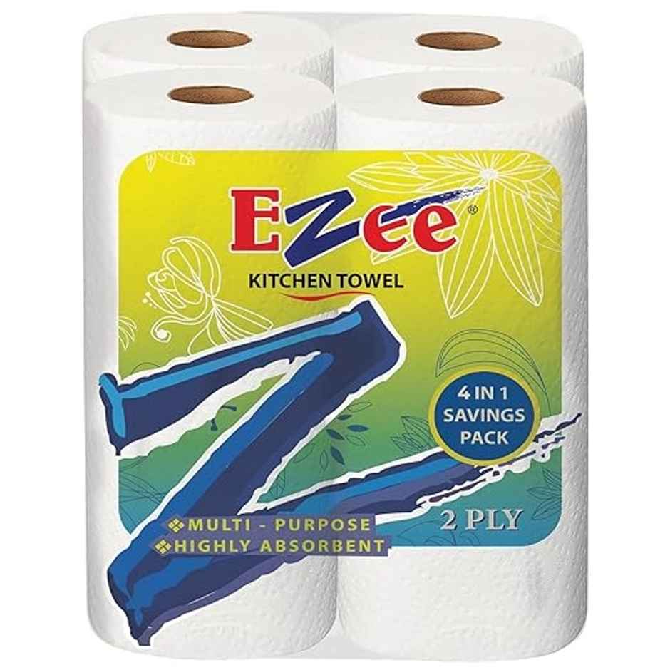 Ezee Kitchen Tissue Paper Towel Roll - 4 Rolls - 400 Sheets - 2ply