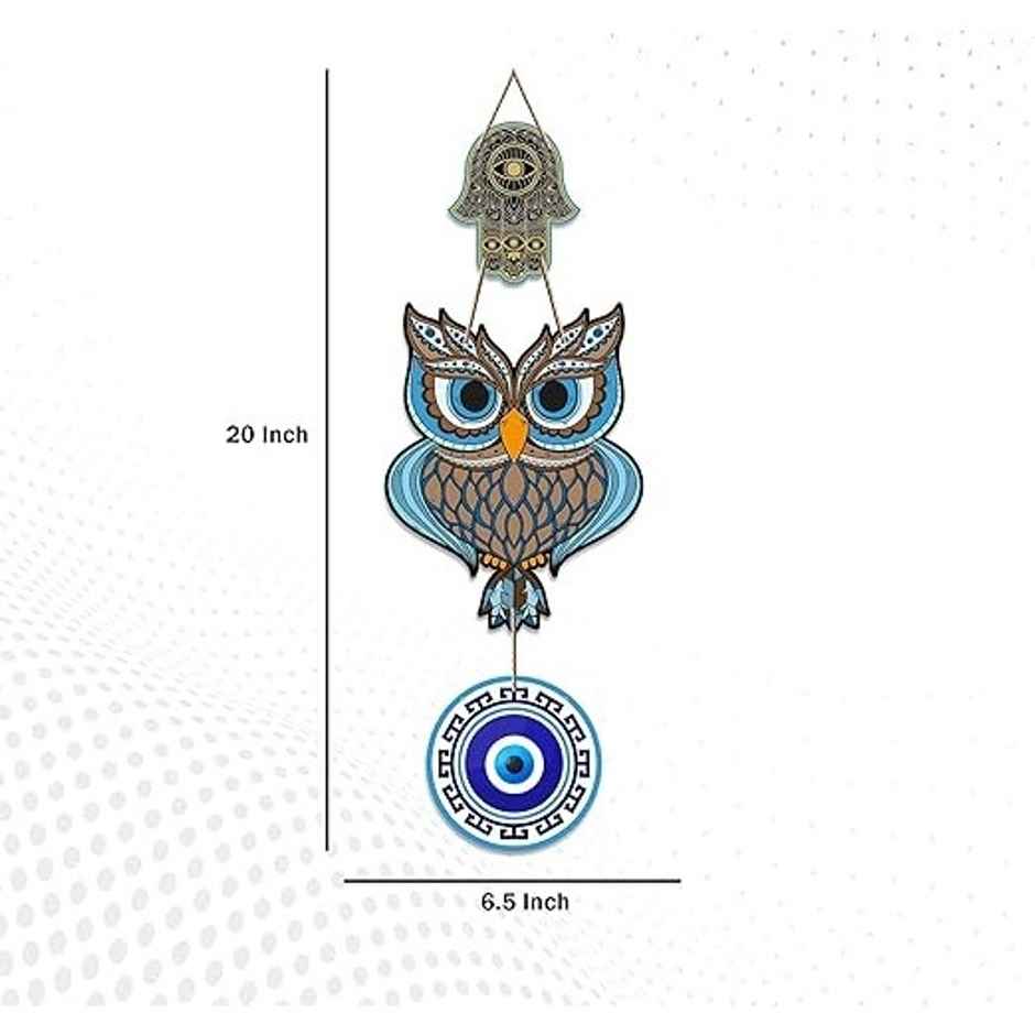 Daluci Wooden Wall Hanging For Home Decor | Hamsa Hand Peace Charm | Owl Shape