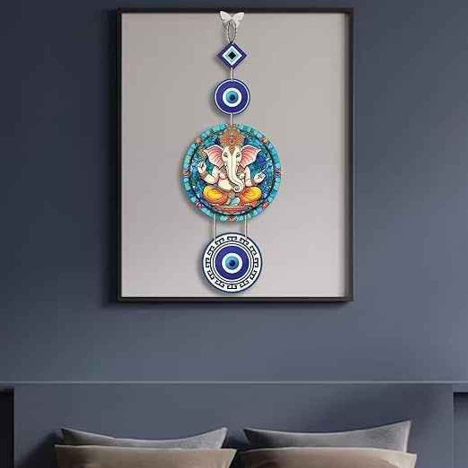Lord Ganesh Wooden Wall Hanging for Home Decor | Hamsa Hand Peace Charm | Daluci