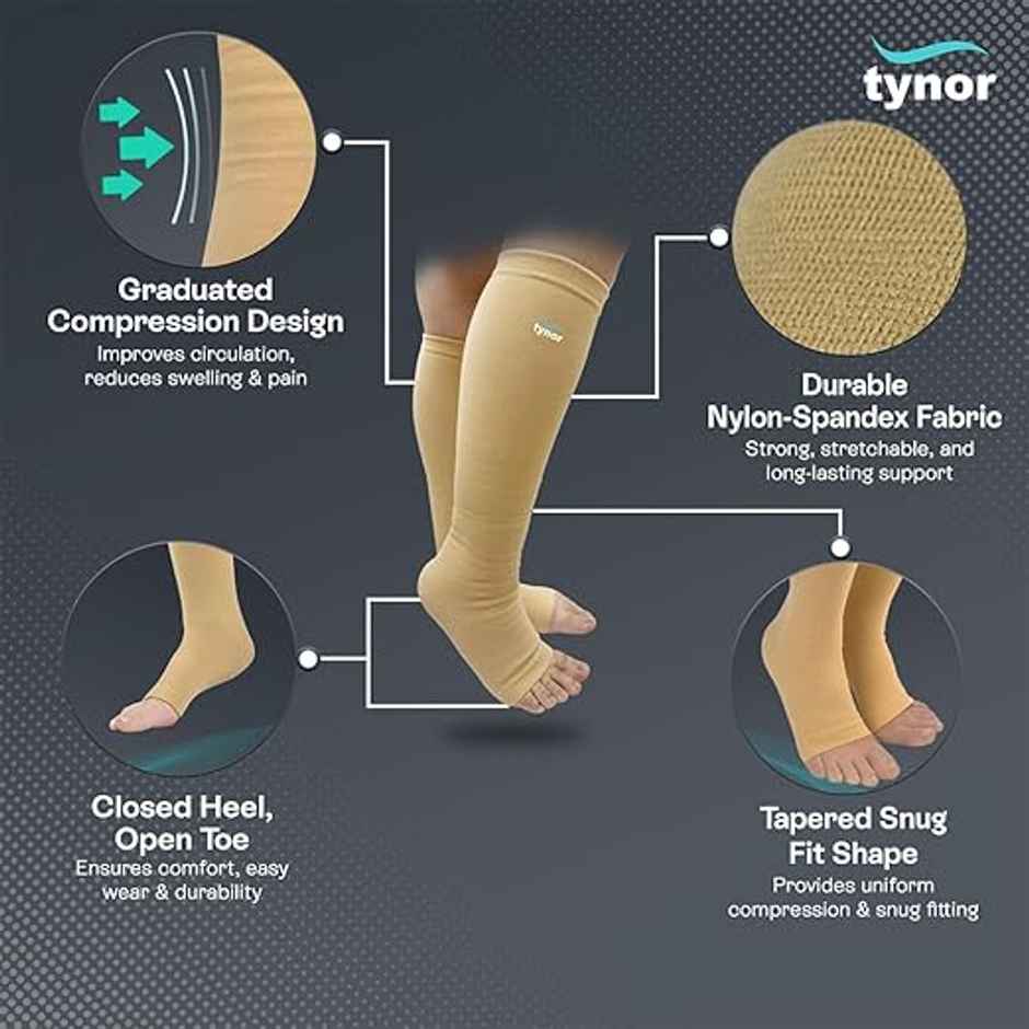 Tynor Compression Stocking Below Knee Classic Beige L