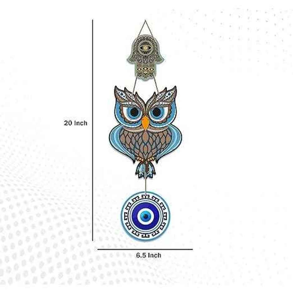 Daluci Wooden Wall Hanging For Home Decor | Hamsa Hand Peace Charm | Owl Shape