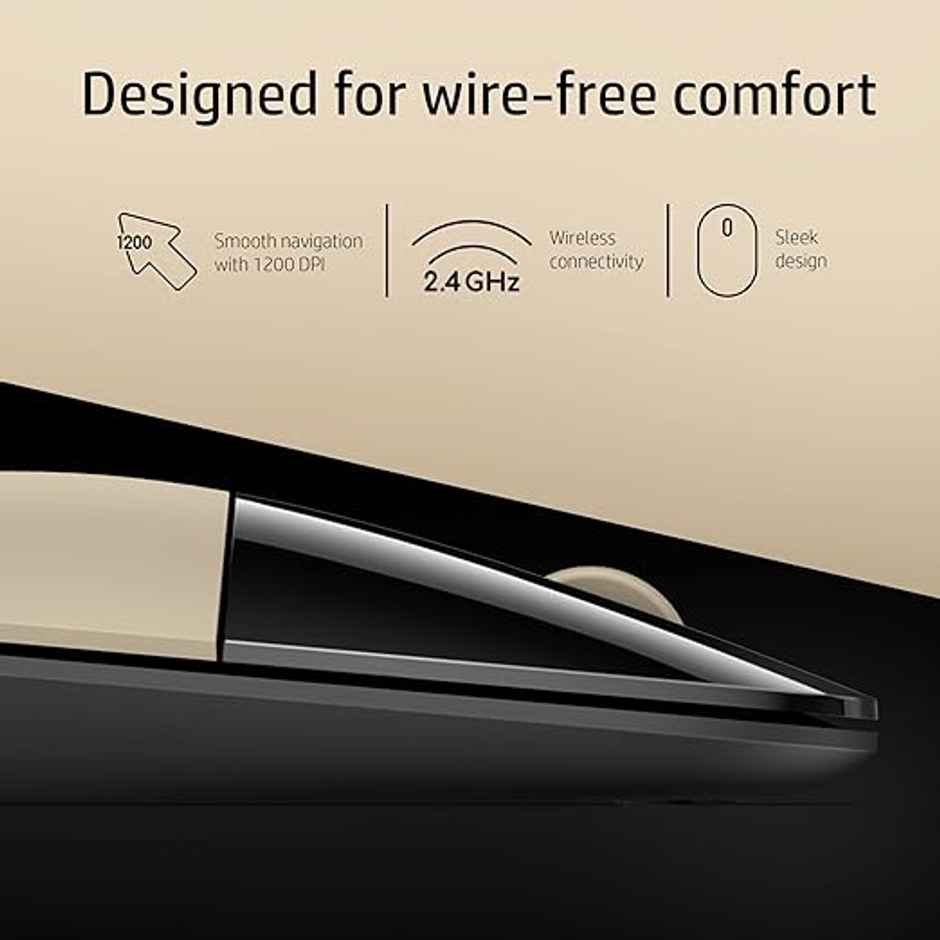 HP Z3700 Wireless Optical Mouse with USB Receiver and 2.4GHz Wireless Connection/ 1200DPI / 16 Months Long Battery Life/Ambidextrous and Slim Design - Modern Gold
