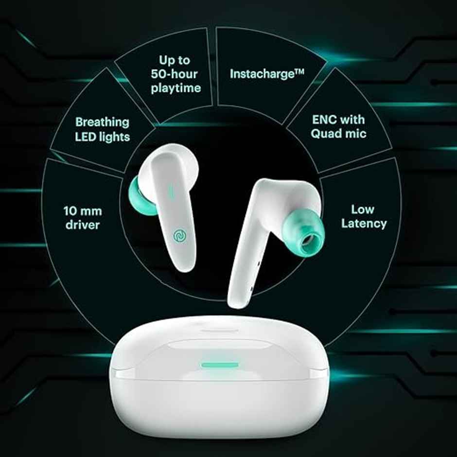 Noise Buds VS402 TWS Earbuds | 50 hours Playtime | Quad Mic with ENC | Bluetooth | Neon White