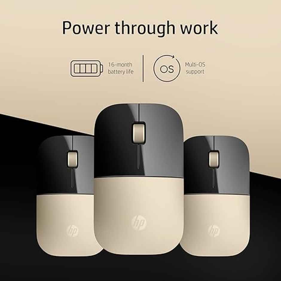 HP Z3700 Wireless Optical Mouse with USB Receiver and 2.4GHz Wireless Connection/ 1200DPI / 16 Months Long Battery Life/Ambidextrous and Slim Design - Modern Gold