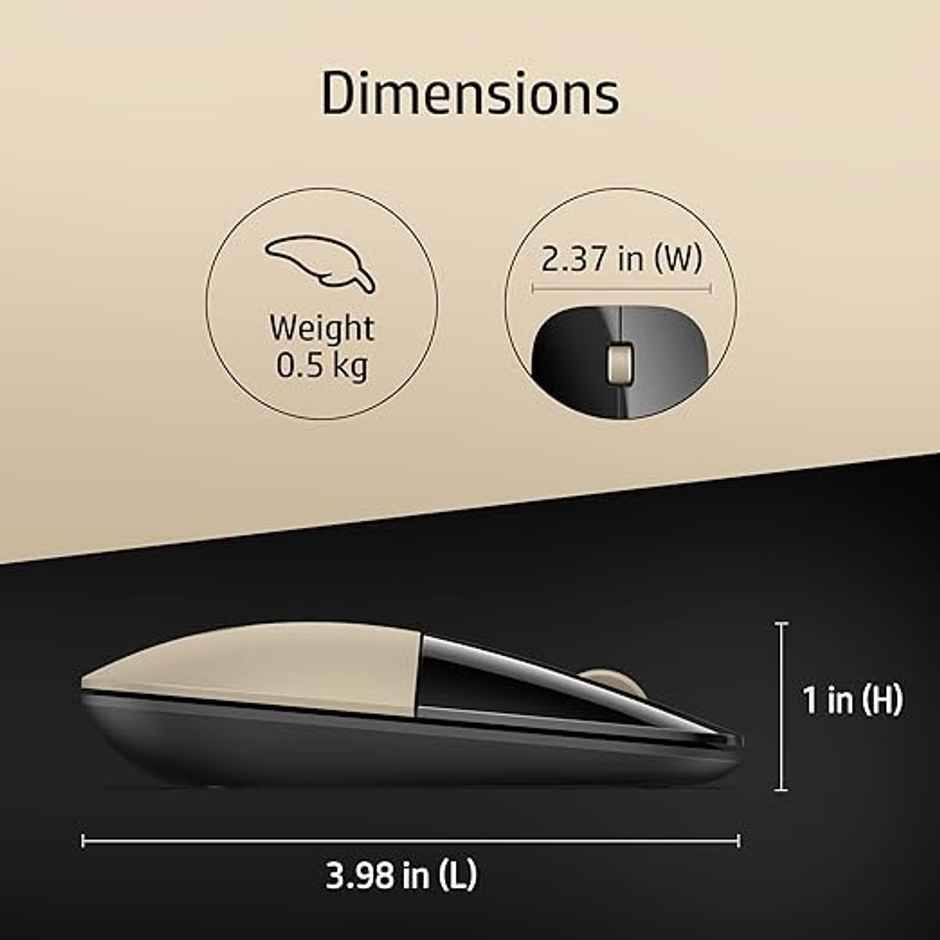 HP Z3700 Wireless Optical Mouse with USB Receiver and 2.4GHz Wireless Connection/ 1200DPI / 16 Months Long Battery Life/Ambidextrous and Slim Design - Modern Gold