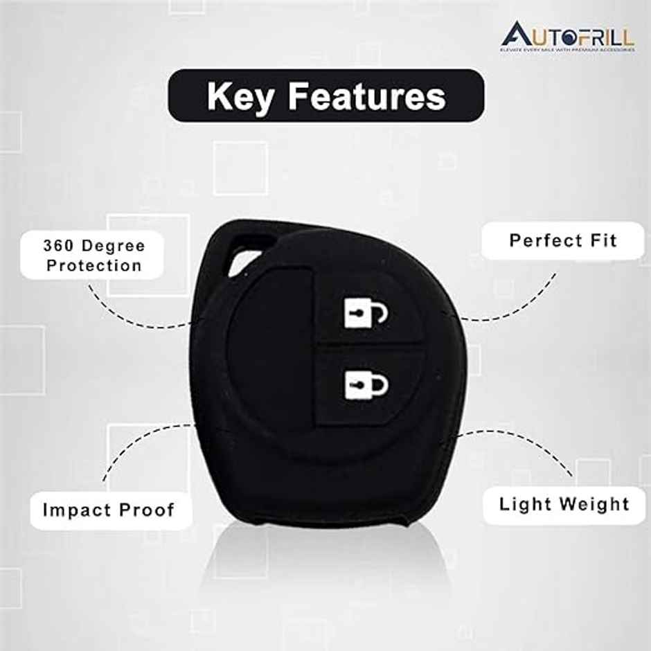 Autofrill Silicone Car Key Cover for Maruti Suzuki 2 Button Key | Black