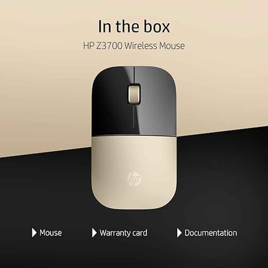 HP Z3700 Wireless Optical Mouse with USB Receiver and 2.4GHz Wireless Connection/ 1200DPI / 16 Months Long Battery Life/Ambidextrous and Slim Design - Modern Gold
