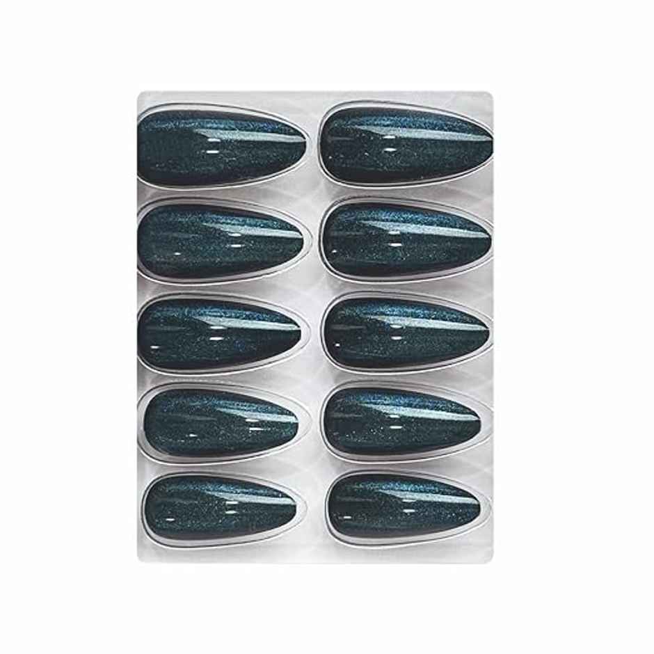 Shills Professional Reusable Long Almond Press On Nails | Blue | SPN-697