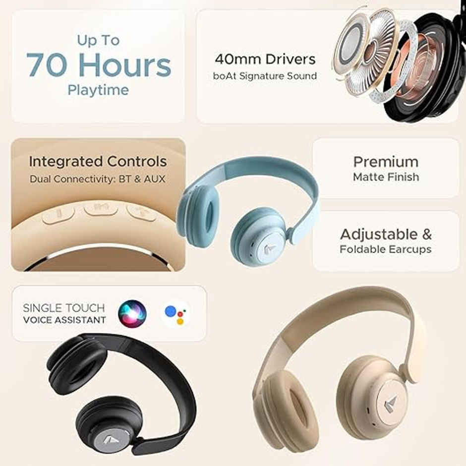 boAt Rockerz 450 Pro Bluetooth Wireless On Ear Headphones Mic with 70 Hours Battery Hazel Beige