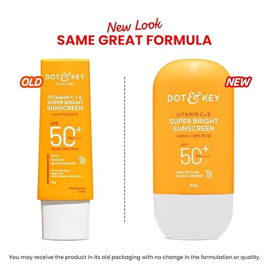 Dot & Key Vitamin C + E Face Sunscreen SPF 50 PA+++ For Glowing Skin, 100% No White Cast