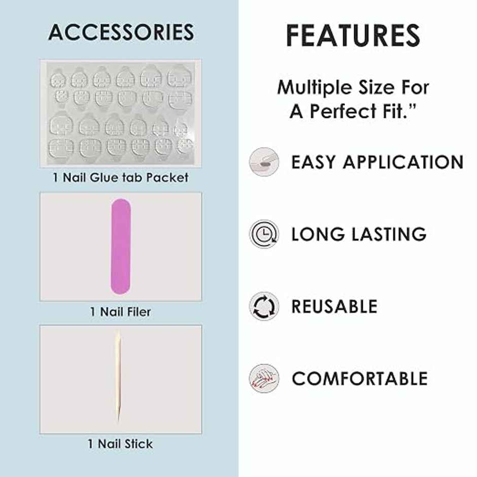Shills Professional Reusable Long Almond Press On Nails | Blue | SPN-697