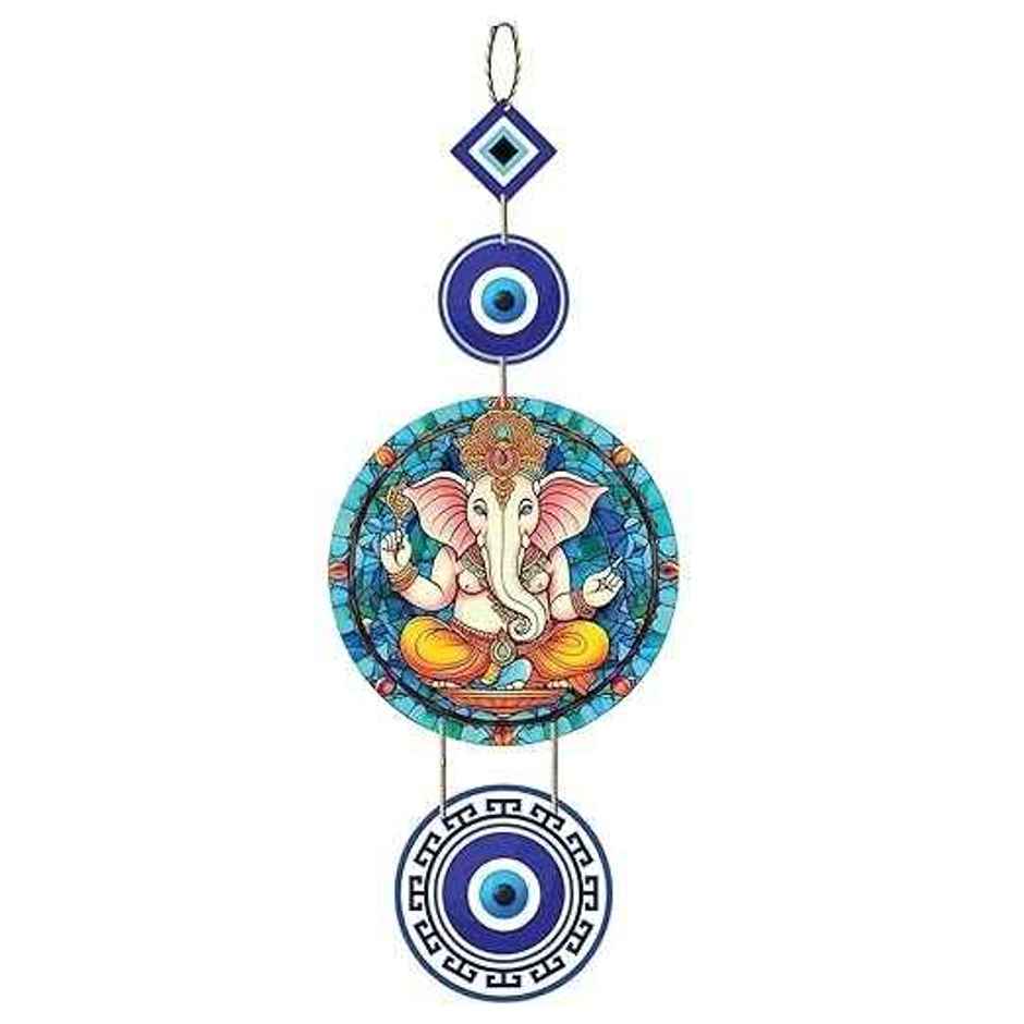 Lord Ganesh Wooden Wall Hanging for Home Decor | Hamsa Hand Peace Charm | Daluci