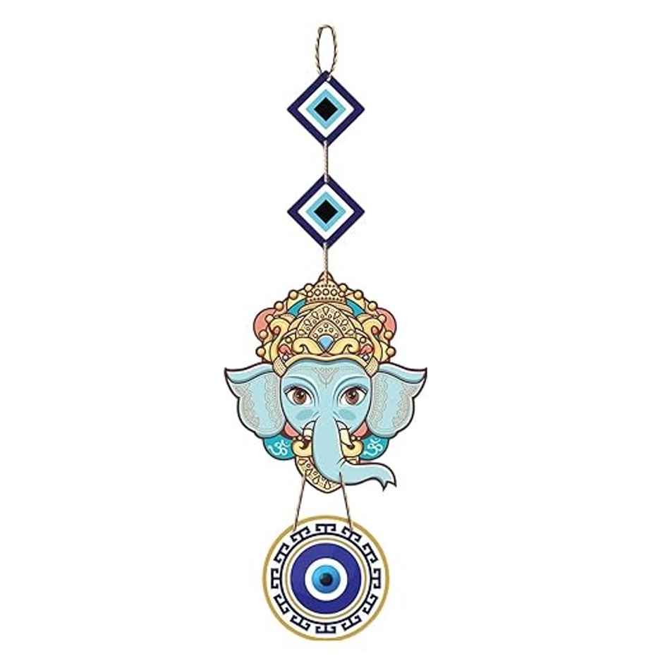 Daluci Designer Wooden Wall Hanging For Home Decor - Hamsa Hand Peace Charm | Face Ganesh