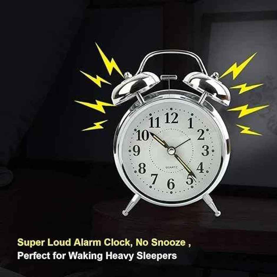 Perpetual Alarm Analog Clock | Non-Ticking Quartz with Backlight | Silver - 11.4 cm