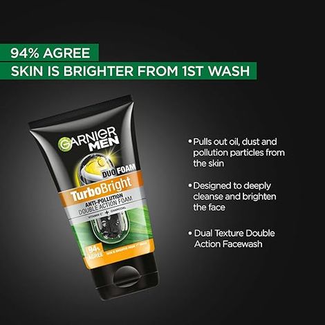 Garnier Men Turbo Bright Anti-Pollution Double Action Face Wash
