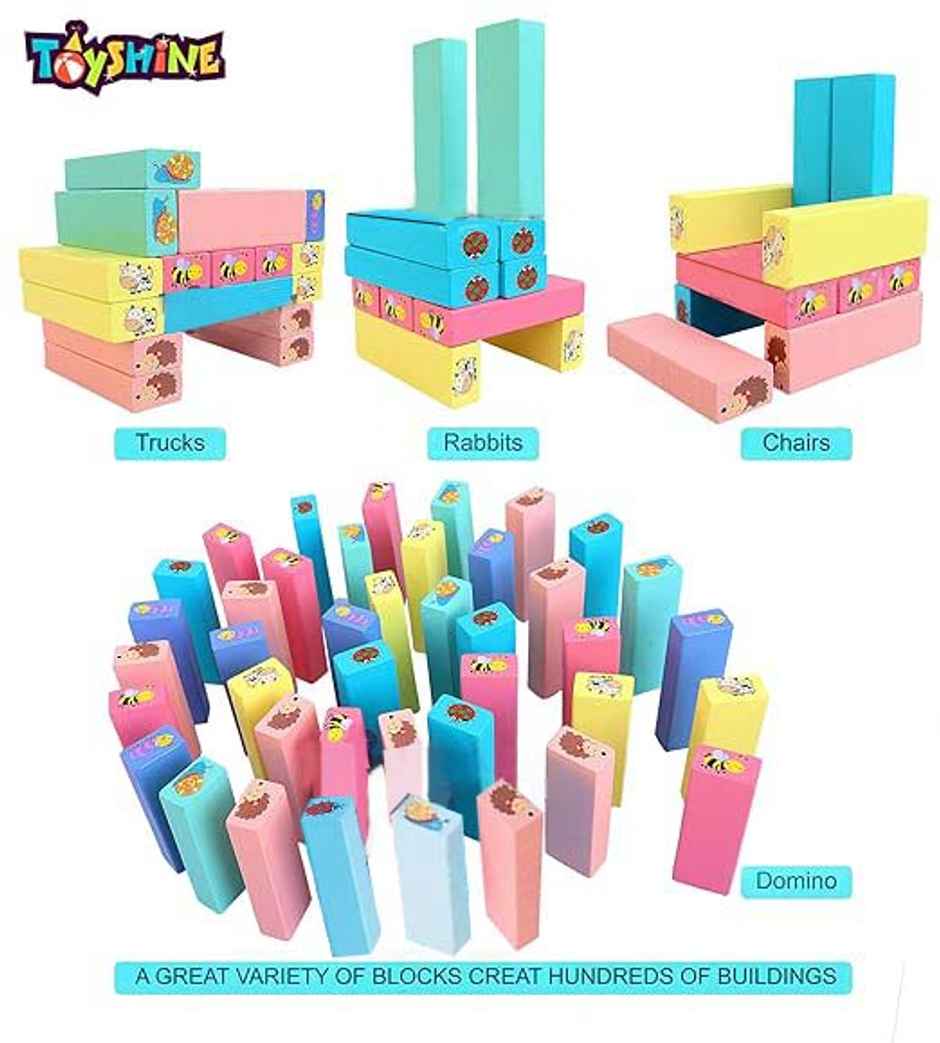 Toyshine Wooden Printed Stacking Tumling Tower Building Blocks Game (2 - 6 Years)