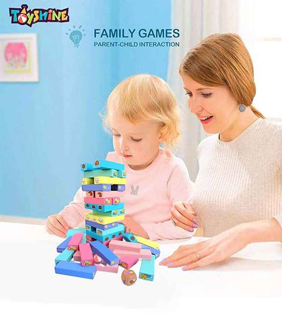 Toyshine Wooden Printed Stacking Tumling Tower Building Blocks Game (2 - 6 Years)