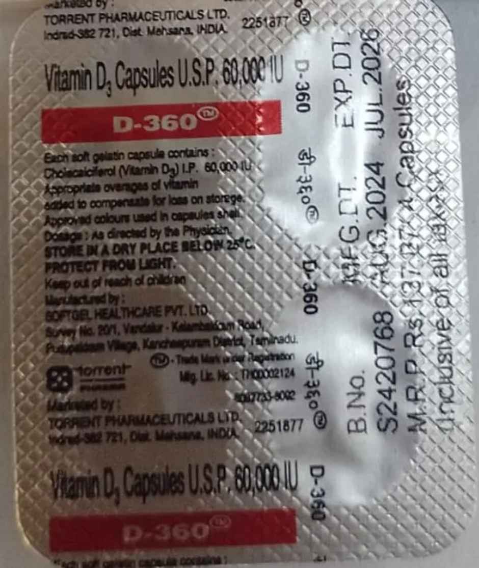 D-360 60000IU Vitamin D3 Capsule
