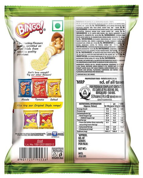 Bingo! Potato Chips - Cream & Onion Chips - Crispy & Crunchy Chips Pack for Snacks