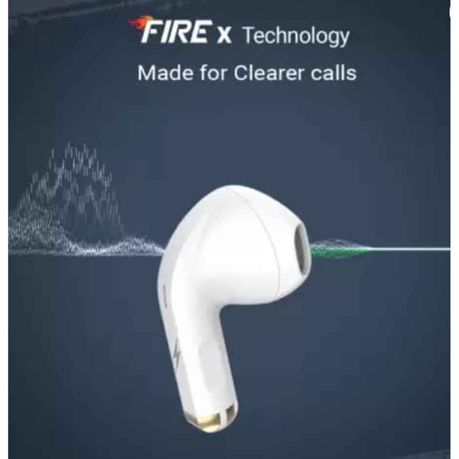 Fire-Boltt Fire Pods Ninja G201 Earbuds TWS Iwp HD Calls, Quick Charge 24Hrs Playback Bluetooth | White