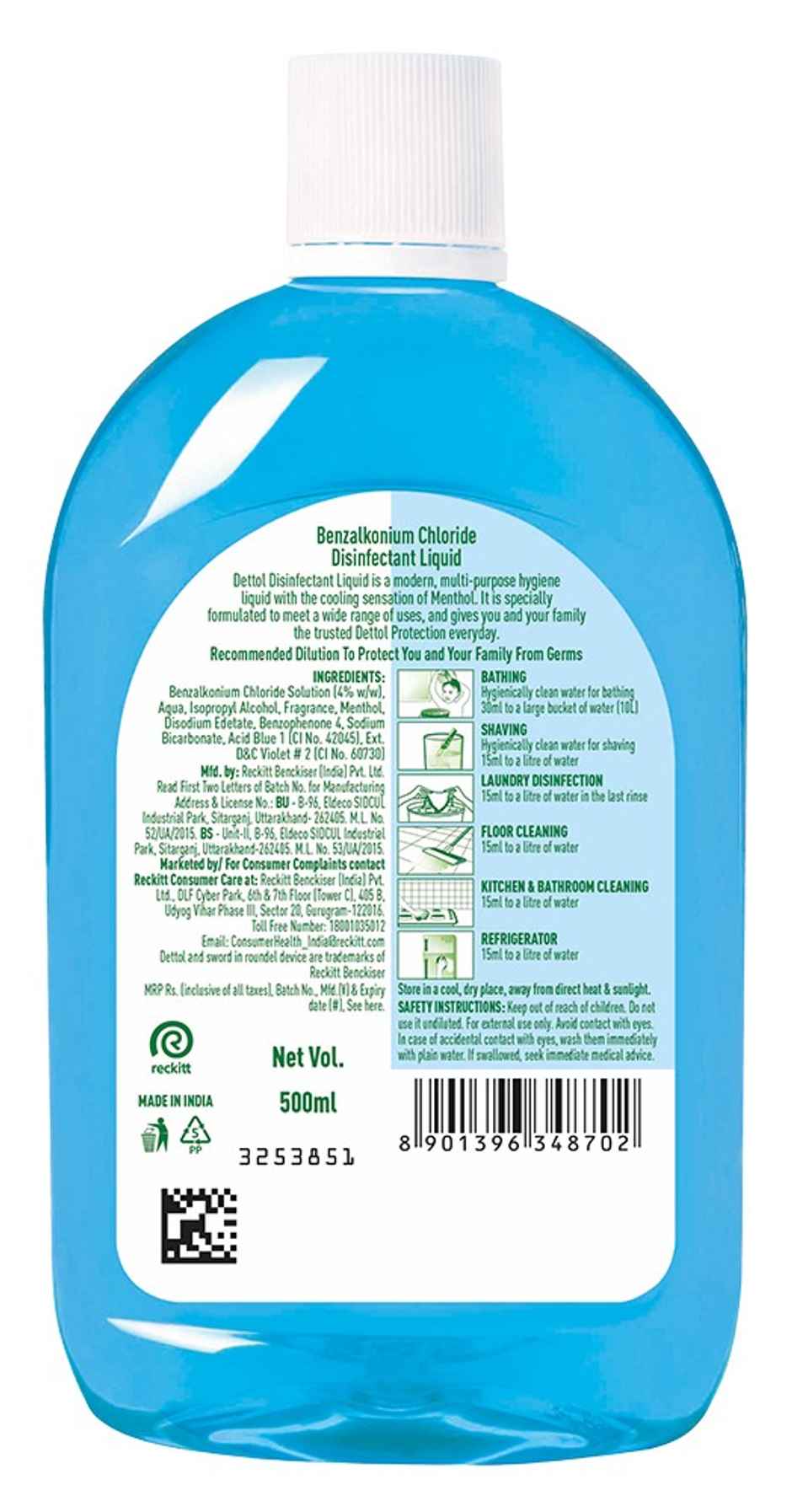 Dettol Liquid Disinfectant -Floor Cleaner, Surface Disinfection, Personal Hygiene - Menthol Cool
