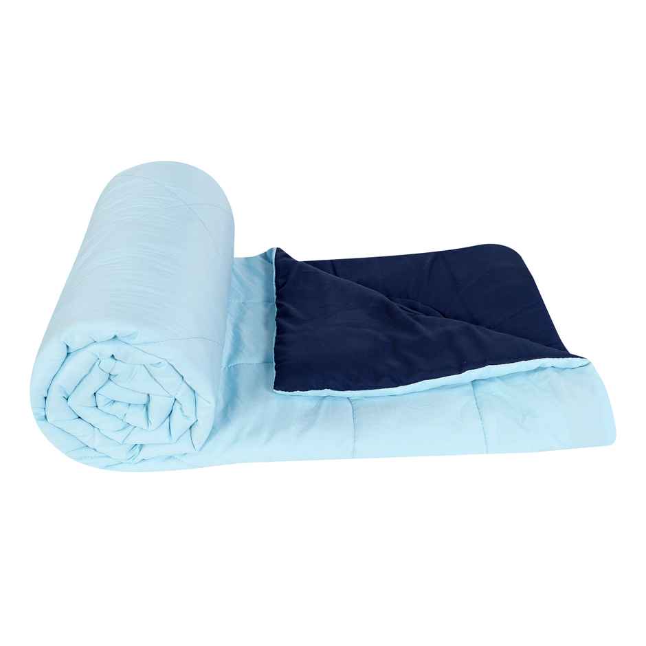 Dream Living Uphar | Comforter Solid Reversible Double Bed Cotton Rich Super Soft 220 x 240 cm | Sky Blue & Navy Blue