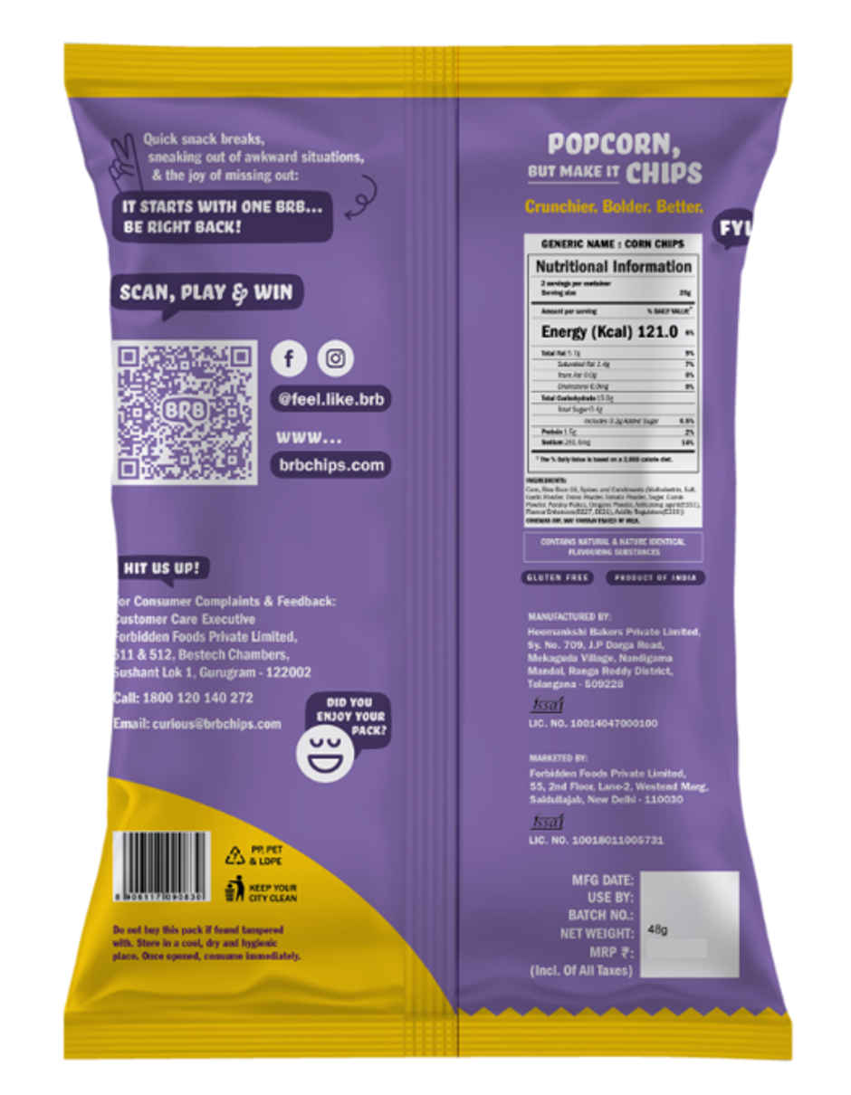 BRB Popcorn Chips Garlic Bread Flavour