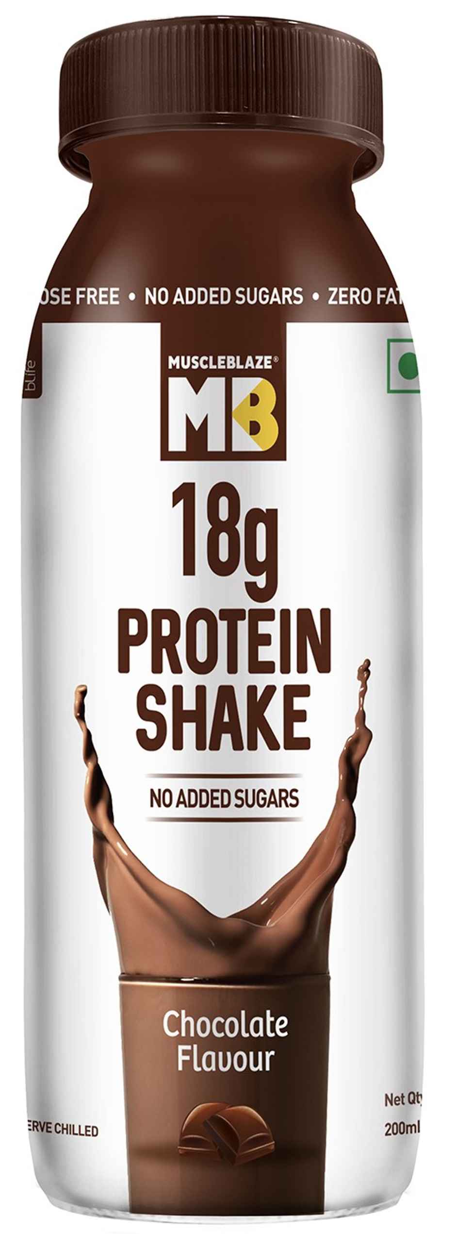 MuscleBlaze 18g Protein Shake (No Added Sugar) Chocolate Flavour