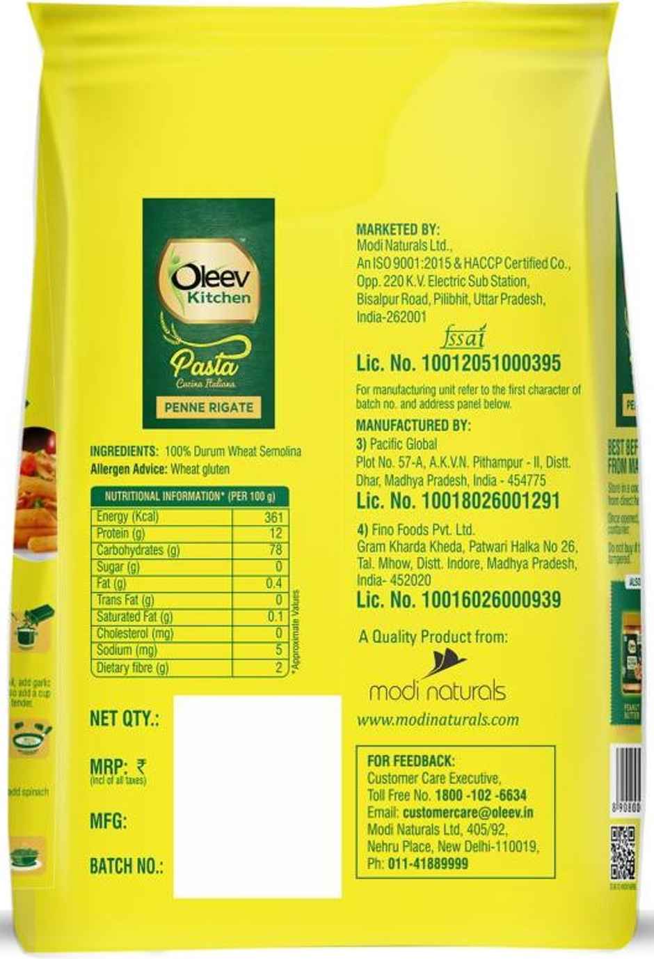 Oleev Kitchen Cucina Italiana Penne Rigate No Maida Rich In Protein And Source Of Fibre