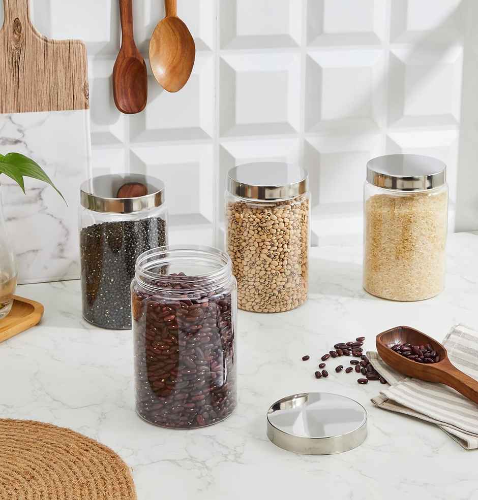 YouBee Plastic Storage Steel Cap Jar Set | Multipurpose Jar Set | 1500 ml | Set of 6