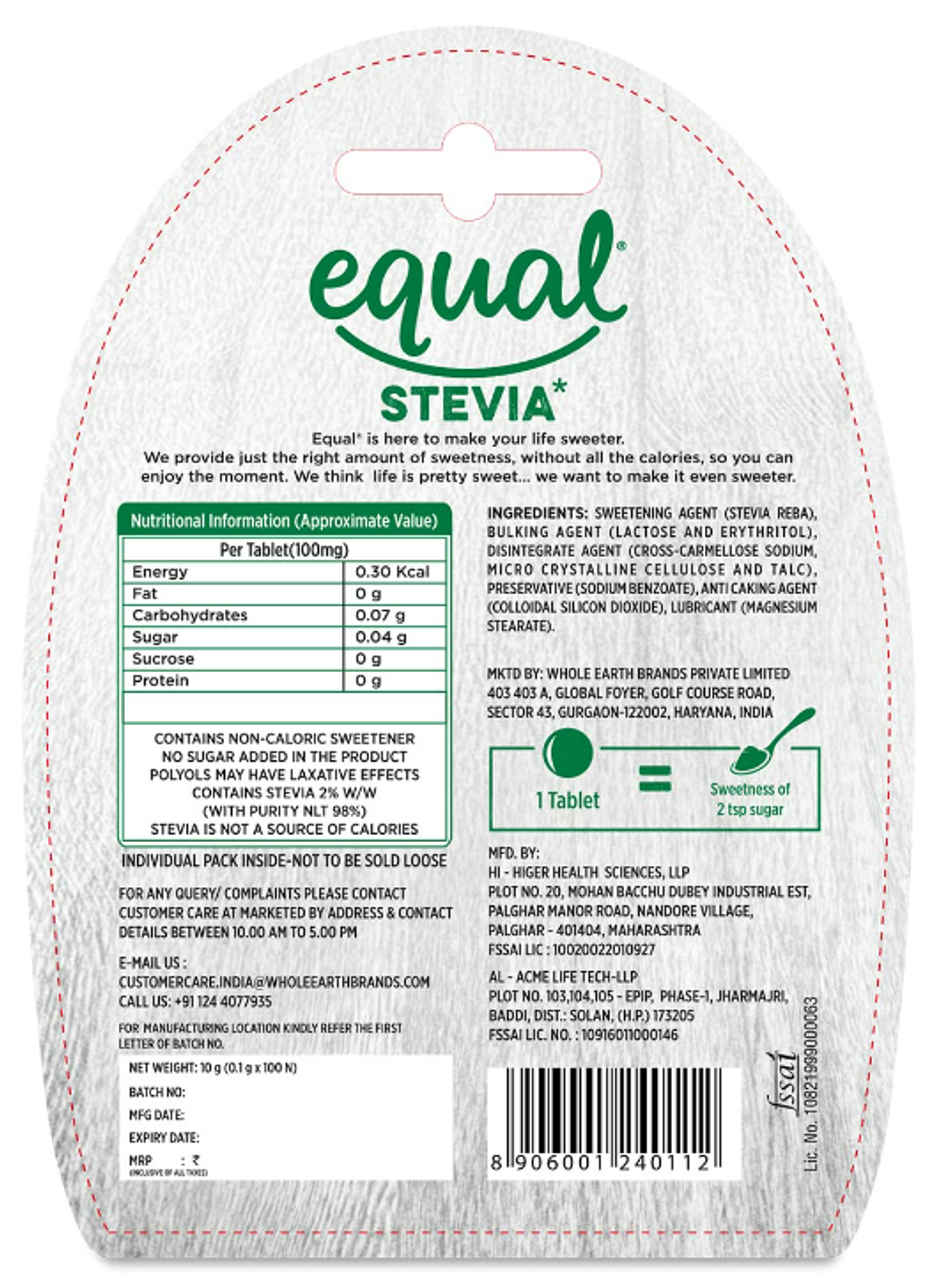 Equal Stevia Natural Sweetener Sugar Free Diabetic Friendly