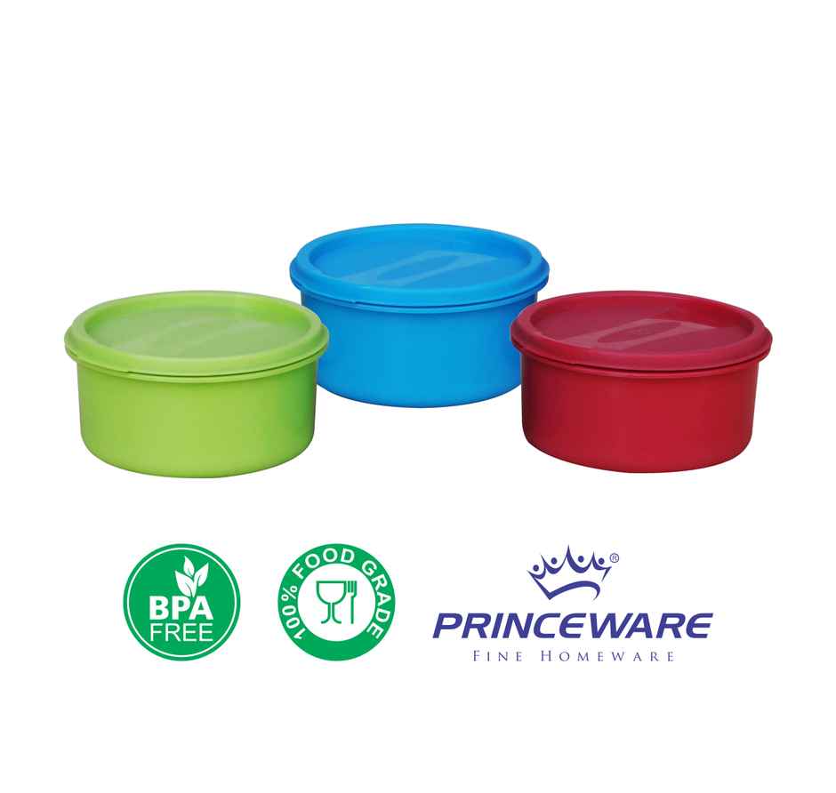 Princeware Store Fresh Round Container Set of 3 Pcs | 100 ml Each Blue