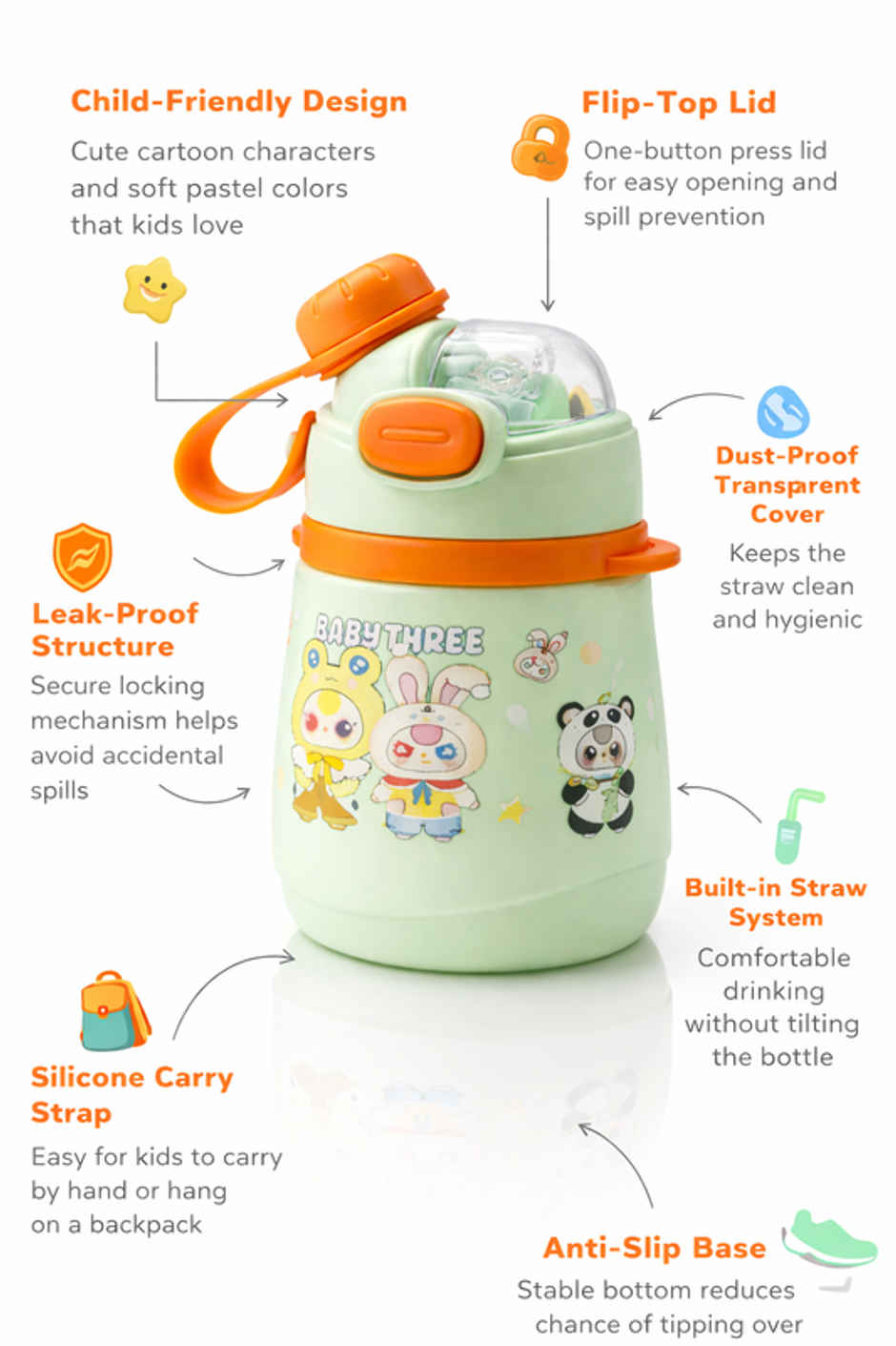 DesignLand Baby Three Green Water Bottle | Green
