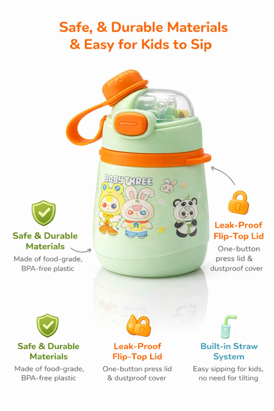 DesignLand Baby Three Green Water Bottle | Green