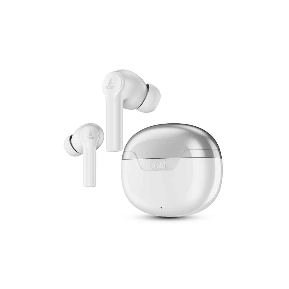boAt Airdopes 300 TWS in Ear Earbuds with mic Cinematic Spatial Audio, 50HRS Battery, 4Mic AI ENx, Fast Charge, App Support, Low Latency, IPX4, v5.3 Bluetooth - Chrome White