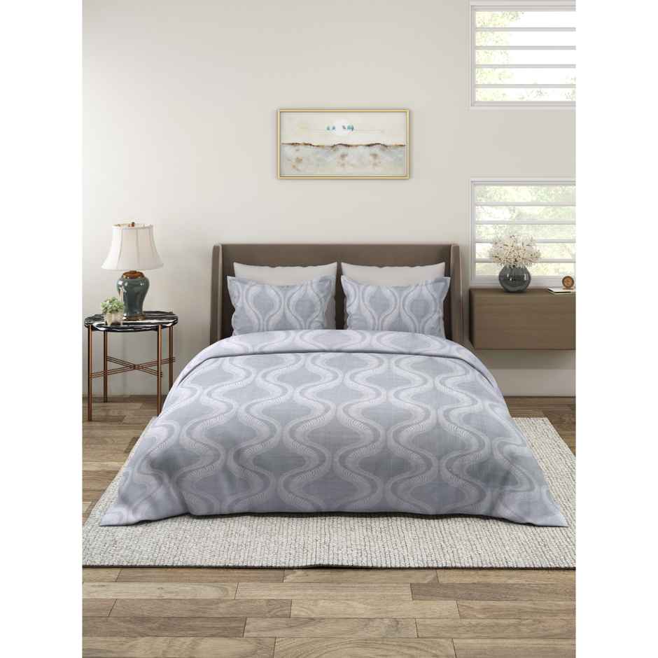 BAY6 100% Cotton Groovy Super Soft Double Bedsheet 120 Tc With 2 Pillow Covers - Grey