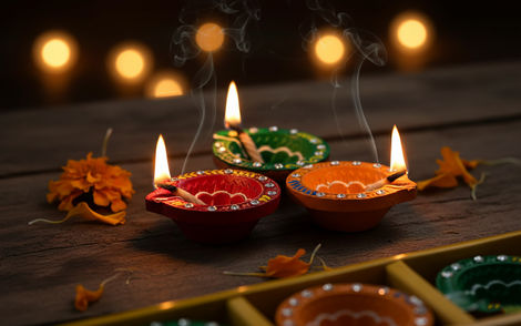 Alpha Decorative Diya | Multicolour | Floral | Designer Clay Diya | Pack Of 6 | Tota