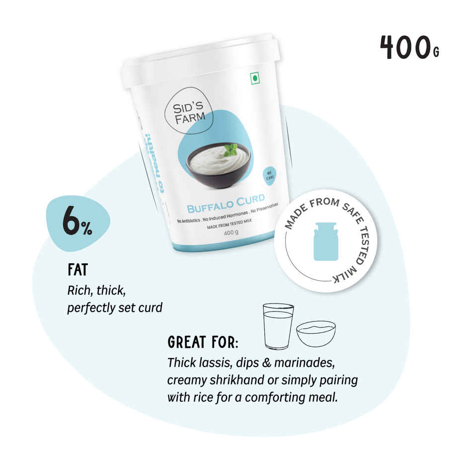 Sid's Farm Buffalo Curd - Made from Tested Milk (No Antibiotics . No Hormones . No Preservatives)